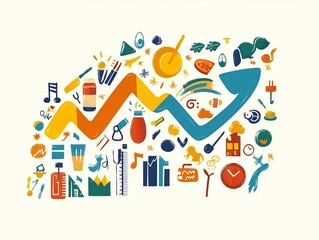 upward arrow, colorful icons, growth, progress, business, concept, design.