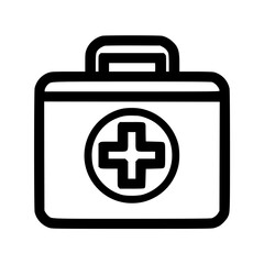 Obraz premium Simple black and white illustration of a first aid kit with a prominent cross symbol.