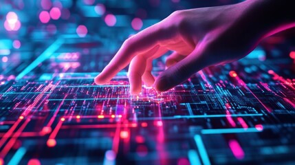 Hand interacting with digital circuit board