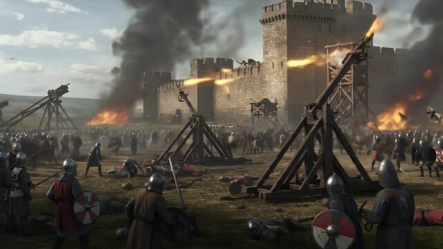 Medieval siege battle scene
