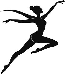 Vector silhouette of a ballet dancer leaping, illustrating athletic grace with white background.