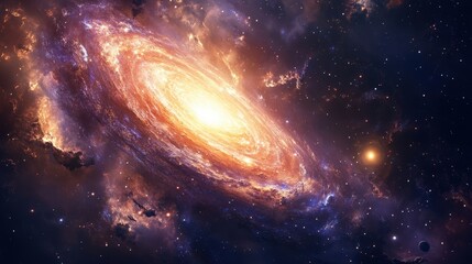 Obraz premium Stunning galaxy view with bright stars and colorful nebula. Explore the beauty of space in this vibrant cosmic scene.