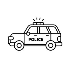 Vector illustration of a sketch of a police car, either as a sticker, logo or icon on a white background.