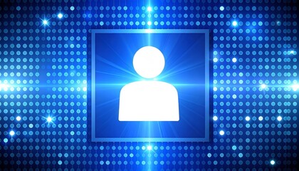 Blue icon with white silhouette, a modern symbol for person, user, or profile blue