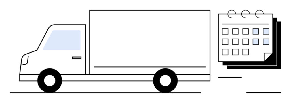 Delivery truck paired with calendar highlights transportation scheduling, punctual deliveries, supply chain coordination, and time management. Ideal for logistics, shipping, planning, efficiency