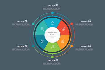 Pie Chart Glassmorphism Infographic Template With 6 Options, Steps, Parts, Segments. Vector Illustration For Business Financial Report