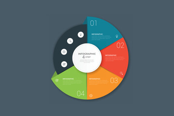 Pie Chart Glassmorphism Infographic Template With 4 Options, Steps, Parts, Segments. Vector Illustration For Business Financial Report