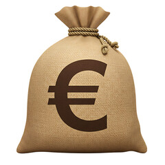 Burlap money bag with euro symbol isolated on white background
