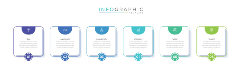 Business vector infographic design template with icons and 6 options or steps. Can be used for process diagram, presentations, workflow layout, flow chart, info graph