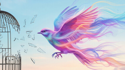 Obraz premium Soaring Beyond A Colorful Bird Breaks Free