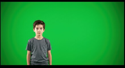 Young boy against green screen