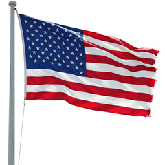 Fototapeta premium Waving american flag on a pole isolated on white background