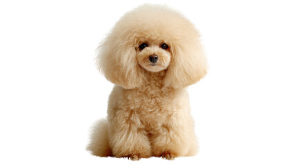 Obraz premium Fluffy poodle dog sitting on white isolated background.