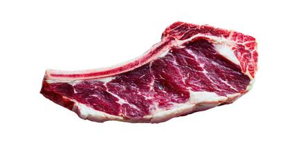 Fototapeta premium Fresh, raw ribeye steak on a white isolated background ready for cooking.