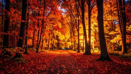 Fototapeta premium Very beautiful fall forest at night with an epic fall foliage
