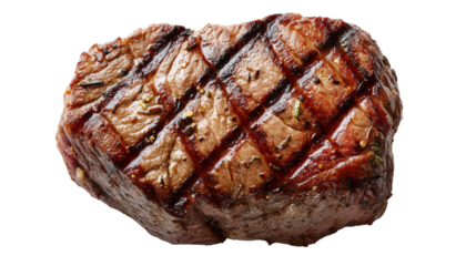 Juicy grilled steak on white background, perfect for culinary presentations and food photography.