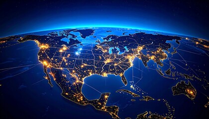 North America at night, city lights