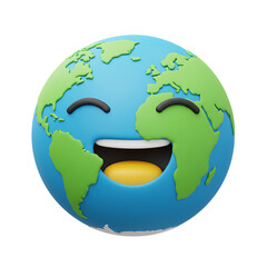 Happy cartoon earth emoji with a big smile isolated on white background