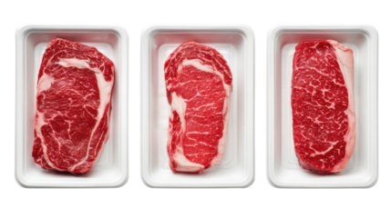 Three cuts of premium beef steak on white isolate background.