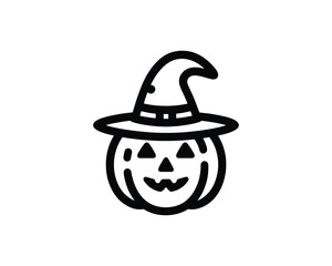 Pumpkin symbol in witch hat halloween style