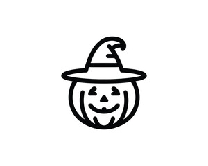 Vector pumpkin icon with halloween witch hat