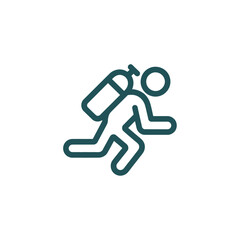 Stylized icon of a diver with scuba gear in motion on a white background