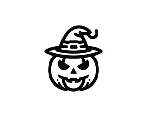 Pumpkin illustration logo with witch hat vector