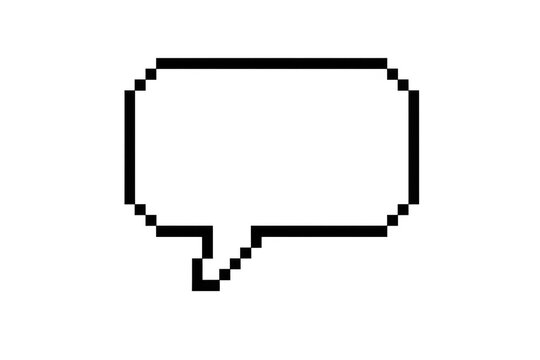 Black pixelated speech bubble communicating on a transparent background, perfect for expressing dialogue or messages in a retro style