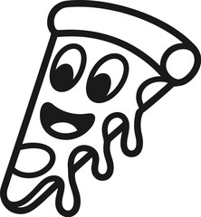 Happy melting slice of pizza with a cartoon face and dripping cheese