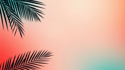 Fototapeta premium Summer Vibes with Palm Leaf Silhouettes: Abstract of a palm leaf silhouette against gradient background, the image captures a sense of tropical paradise, serenity, and vibrant color palettes