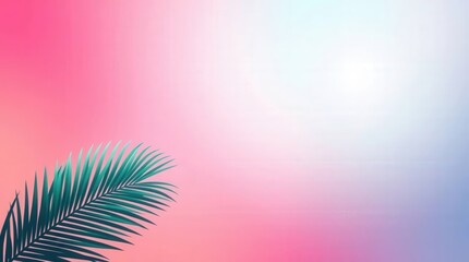 Fototapeta premium Abstract Palm Leaf: A vibrant palm leaf poised delicately against a softly blurred gradient backdrop, evoking a sense of tropical serenity and modern design.