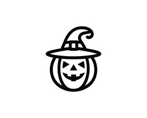 Vector pumpkin icon with halloween witch hat