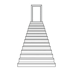 A simple line drawing of a long staircase leading up to a doorway