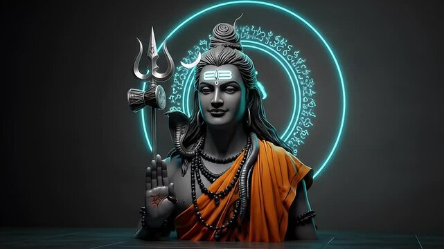 Lord Shiva wallpaper in realistic portrait with glowing circle and trishul