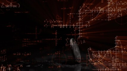 Force flicking silver coin spinning tilting rolling stopping amid fading equations, showing math - Powered by Adobe