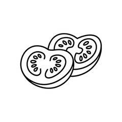 Simple line art illustration of two sliced tomatoes on a white background