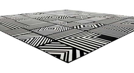 Abstract Geometric Pattern Creates an Optical Illusion on a Flat Surface, Black and White Stripes Form Squares and Lines