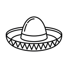 Simple black and white line drawing of a traditional mexican sombrero hat