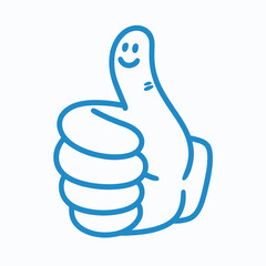 Blue cartoon hand giving a thumbs up with a smiley face