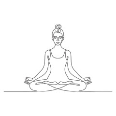 Continuous Line Art of Woman in Yoga Pose for Relaxation and Mindfulness on the white background