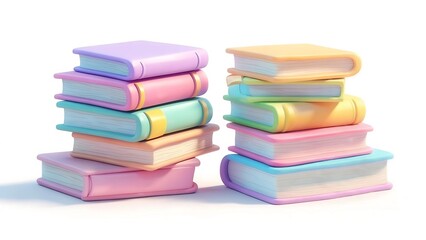 Vibrant Pastel Stacks of Books: Learning, Education, and Knowledge Concept on White Background