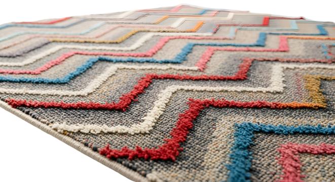 Close-up of Colorful Zigzag Pattern Rug Shows Texture and Design Beautifully - Powered by Adobe
