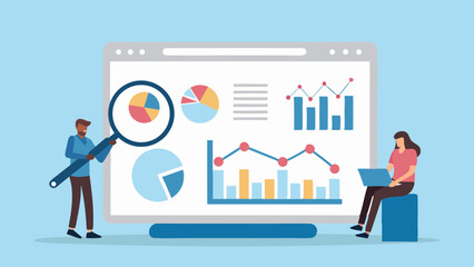 Team analyzing financial data and charts on a large computer screen