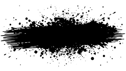 Vector  black ink splatter with various sized droplets and streaks on a white background creating an abstract design