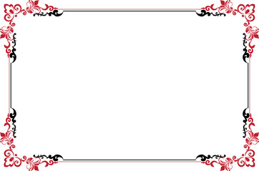 Elements of ornate vintage frames. Border black and red on white classic calligraphy swirls, floral motifs. Design print for greeting cards, invitations, restaurant menu, royal certificates. Set 422 © asesidea