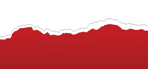 Red torn paper with torn edges isolated transparent background with shadow effect in horizontal banner design. ripped horizontal paper strip