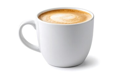 Obraz premium Creamy Latte Coffee in White Mug with Isolated on Clean White Background.