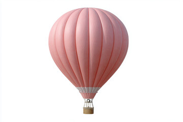 Fototapeta premium Pink hot air balloon with ribbed fabric texture and wicker basket isolated on white background, whimsical and romantic design