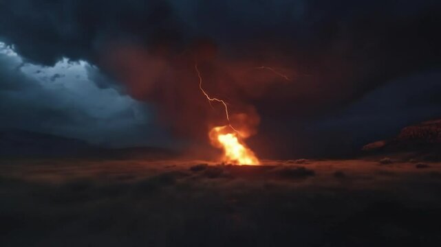 Storms fiery heart erupts above clouds