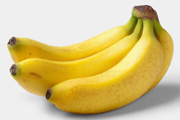 Bunch of ripe yellow bananas with green stems isolated on white background